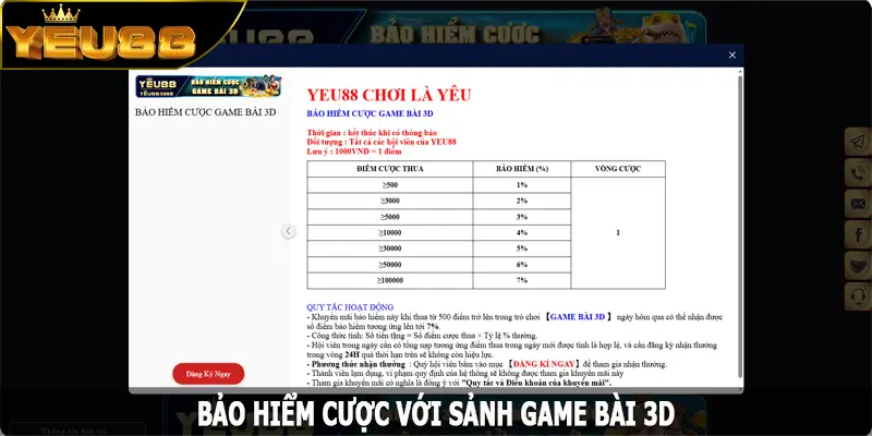 Bảo hiểm cược với sảnh game bài 3D