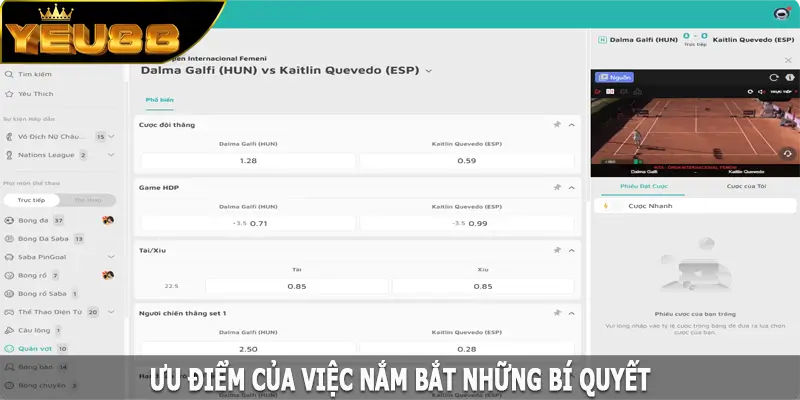 Ưu điểm của việc nắm bắt những bí quyết hay khi cá cược quần vợt